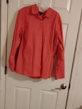 Lands' End Coral Dot Button-Down Shirt